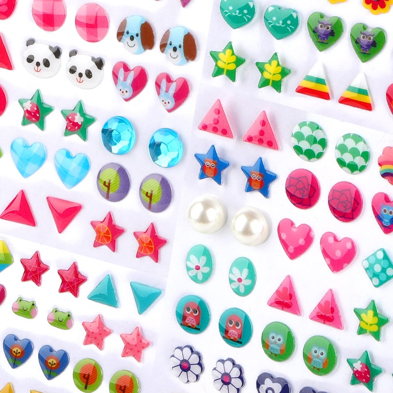 240 Piece Sticker Earrings 3D Gems Girls Earrings Self-Adhesive Glitter