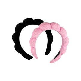 Anphly Cloud Sponge Headband With High Skull Top Velvet For Girls, Makeup Remover, Face Wash Headband,Black And Pink, One Of Each.