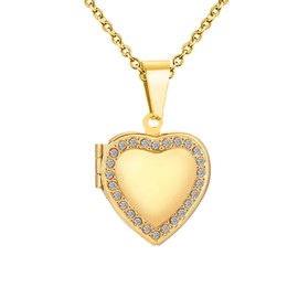 KunBead Gold Heart Photo Locket Necklace that Holds Pictures for Women Love Jewelry Memorial Pendant Necklace
