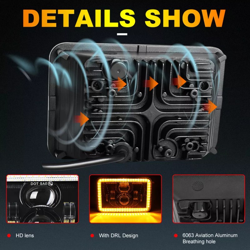 BraveWAY 4PCS 4X6" LED Headlights DOT Approved with High Low