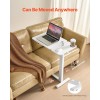 White Portable Overbed Table With Hidden Wheels Flip Desktop Height