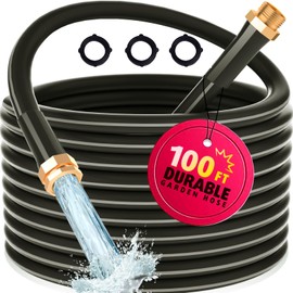 Azosowo Garden Hose 100 FT, Heavy Duty Water Hose, 5/8 Inch Hose - 3/4 Inch Solid Brass Fitting- Leak Free, Outdoor Garden Hose - All Weather, Kink Free