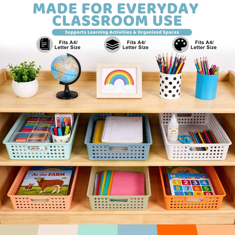 12 Pack Classroom Storage Baskets, Plastic Paper Trays for Desk