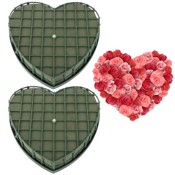 CYEER Lot de 3 mousses enfichables en forme de cœur avec grille - 30 x 30 cm - Pour fleurs fraîches - Pour compositions florales, mariage, décoration de voiture