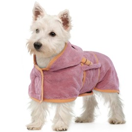 OUOBOB Dog Drying Coat, Dog Coat for Drying Dogs, Pink Dog Towels for Small Dogs, Microfibre Dog Racket Super with Hood for Adjustable Belly Straps for Dachshund, Yorkie, Chihuahua S