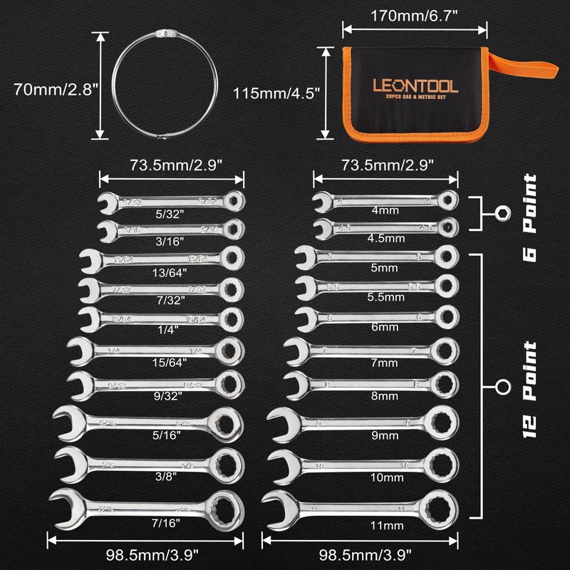 LEONTOOL Mini Spanner Set, 20 Pieces, 5/32"-7/16", 0.2 - 0.4