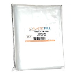 PlasticMill Contractor Bags Heavy Duty - Commercial, Industrial Garbage Bags - Clear Construction Trash Bags - Outdoor, Garden Trash Bags, 100-Gallon, 3 Mil, 67"x79" (1-Count)