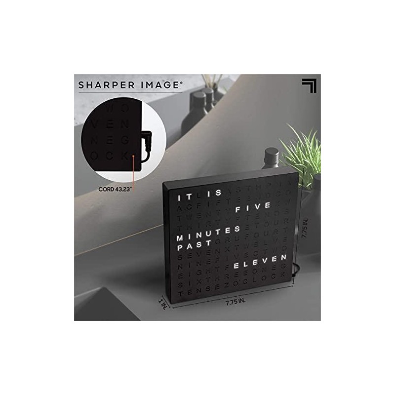 Sharper Image Light Up Electronic Plug-in Word Clock, Black Finish