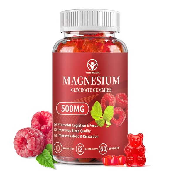 VitalOrganic Magnesium Glycinate Gummies 500mg - Sugar Free Chelated Magnesium