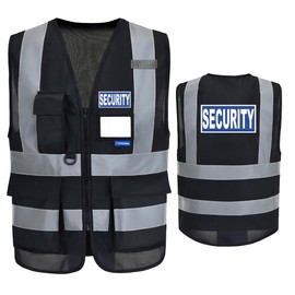 Black SECURITY Hi Vis Vests Black SECURITY High Visibility Safety Vest,SECURITY Black High Vis Vest with zipper pocket