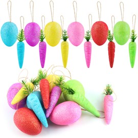 Jemmytu Easter Eggs for Hanging, Pack of 12 Styrofoam Eggs + Radish, Easter Decoration & Spring Decoration Made of Foam for Easter Bouquet, Crafts & Window Decoration - Lightweight Easter Eggs with