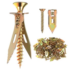 100Pcs Drywall Self-Drilling Anchors with Screws Kit, Expansion Screws Set No Drilling Required, for TV, Bike, Shelf Straps, Cabinet & Fixing Curtains (50PCS Steel Anchors and 50PCS Zinc Screws)