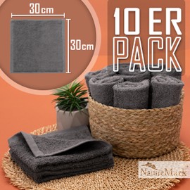 NatureMark Pack of 10 Face Cloths 100 % Cotton Terry Cloth Soap Cloths Size 30 x 30 cm Terry Cloth Flannels in Pack of 10