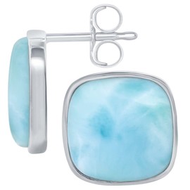 Beaux Bijoux Sterling Silver Larimar Stud Earrings for Women - Natural Larimar Jewelry for Women - Blue Larimar Stones - Square Stud Earrings for Women - Hypoallergenic Blue Larimar Earrings for Women