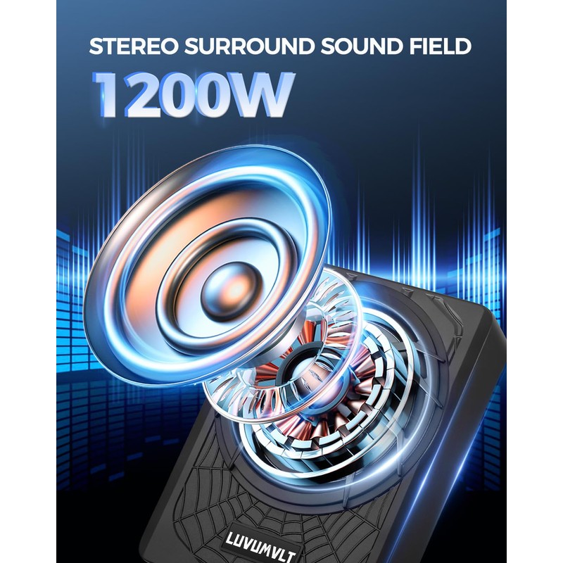 LUVUMVLT 1200W 10" Car Subwoofer, Slim Under Seat Powered Subwoofer