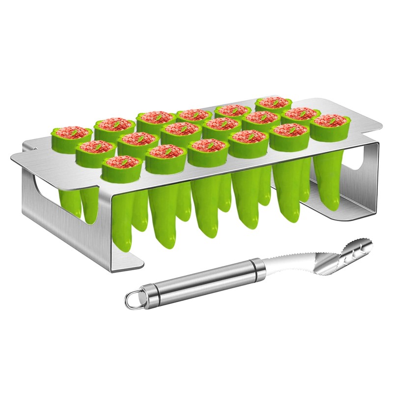 QKDS Jalapeno Grill Rack with Corer Tool, Jalapeno Popper Holder,