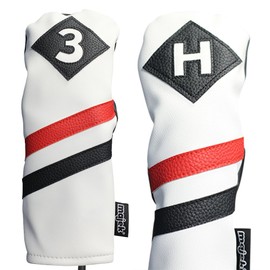Majek Retro Golf Headcovers White Red and Black Vintage Leather Style 3 & H Fairway Wood and Hybrid Head Cover Classic Look