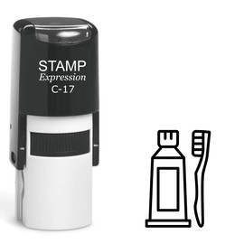 stampexpression - Toothpaste and Toothbrush Outline Self Inking Rubber Stamp - Black Ink (A-63350)