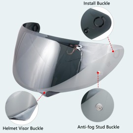 MXJ Gear HJ-34P Helmet Visor Replacement - HJ-34P Helmet Visor Motorcycle Face Shield Replacement for HJ-34P C10 (Chrome Silver)