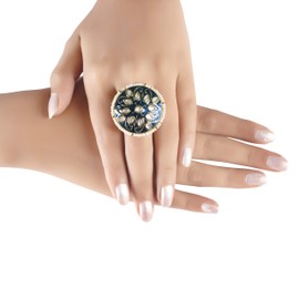 I Jewels Gold Plated Indian Wedding Bollywood Blue Enamel/Meena Work Moti Ring Glided with Uncut Polki Kundans & Edged with Moti for Women/ (FL173BL)