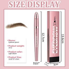 Magic Eyebrow Pencil, with 4 Micro Fork Tips, 3D Eyebrow Pencil, Long-Lasting Creates Effortless Natural Looking Brows, for Easy Drawing of Natural Eyebrows (Light Brown)