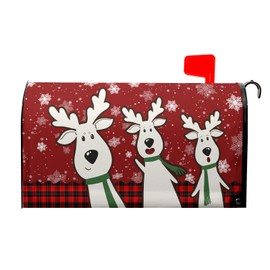 Merry Christmas Elk Mailbox Cover Magnetic Standard Size 21x18 Inch Christmas Reindeer Mailbox Cover Red Christmas Mailbox Decorations Mailbox Wraps Post Letter Box for Courtyard Garden Decor
