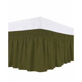 Bed Skirt Green Solid Color Bed Skirt 16 Inch Drop Dark Olive Elastic Wrap Around Bed Skirt Dust Ruffle for King Size Bed