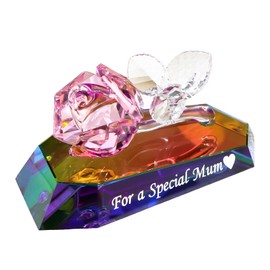 Multicolor Crystal Rose Figurines Gifts with A Special Mum for Mother's Day Birthday Presents from Daughter for Mummy Decorative Glass Flower Ornaments for Home Living Room Party