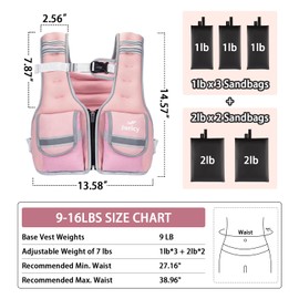 Adjustable Weighted Vest Woman Men 9-16lb Body Weight Vest with 5 Ironsand Weights Weighted Vest Women Adjustable Weights for walking Running Strength Training Workout Pink