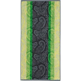 Erwin Müller Walk-Frottier Handtuch Paisleymuster grün Größe 50x100 cm - schnell trocknend und extra saugstark, praktisch durch beidseitige Schlaufen, 100% Baumwolle
