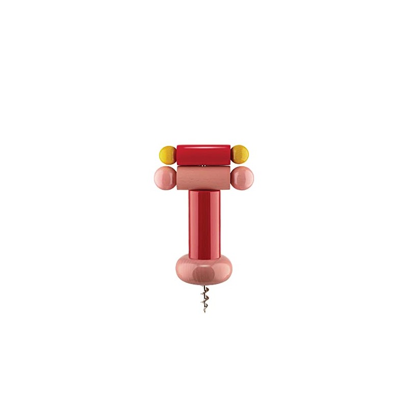 Alessi ES17 2 Beech Wood Corkscrews Red, Yellow and Pink