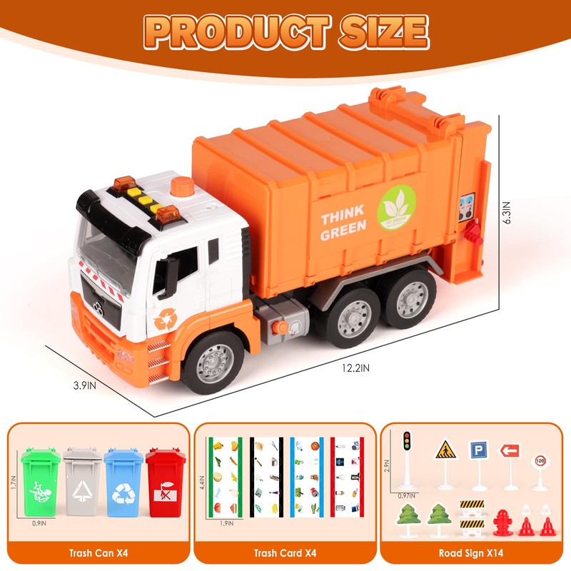 BunnyJOY Garbage Car Toy 12 Inch with Lights and Sound,