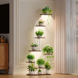 Plant Stand Indoor with Grow Lights - 8 Tier Corner Plant Shelf , 65'' Lighted Plant Rack for Indoor Plants Multiple Growing, S-Shaped Metal Plant Holder for Living Room, Patio, Balcony, Decor (White) (White)
