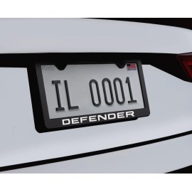Custom Defender License Plate Frame Black Stainless Steel W/ Screws & Caps