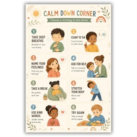 VMXWLL Calm Down Corner Classroom Poster, 12 x 18 Inch Unframed Canvas