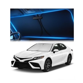 Windshield Sunshade for Toyota Camry 2018-2024 LE/XLE/SE/XSE/Hybrid - No-Light-Pass Technology, Mirror Cut-Out, Blocks 99% UV Rays, Fade-Resistant, Easy-Fold Camry Windshield Sun Shade
