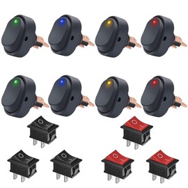 GTIWUNG Pack of 8 12 V 30 A LED On/Off Rocker Switch Waterproof Toggle Switch 2 Position 3 Pins Toggle Switch for Car Truck Motorcycle Boat Marine Control + 6 Pieces Pressure Switch AC 6A/250V