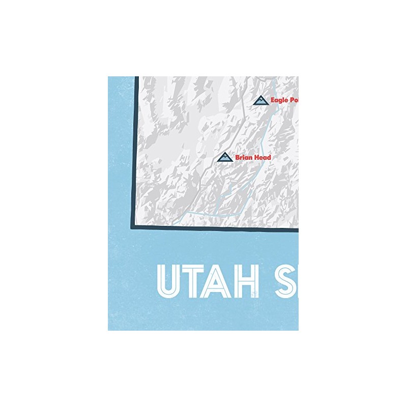 Utah Ski Resorts Map 18x24 Poster (White & Light Blue)
