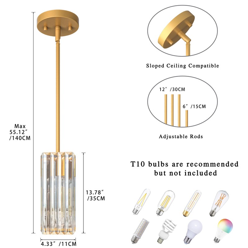 GOOUQA Crystal Pendant Lights for Kitchen Island - 10" Gold
