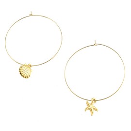 Gold Wire Earrings Shell (Flower Seashell/Starfish (Starfish) [Skin-friendly Nickel Free] (p0215 – Small)