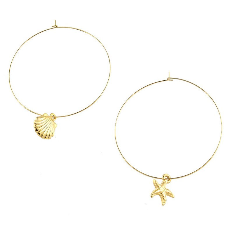 Gold Wire Earrings Shell (Flower Seashell/Starfish (Starfish) [Skin-friendly Nickel Free]