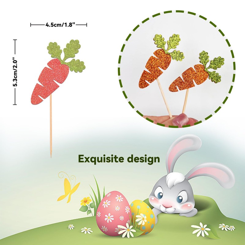 24 Pcs Happy Easter Cupcake Toppers, Easter Bunny Cupcake Toppers