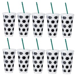 10 tazas de fútbol de plástico con tapas y pajitas, taza de bebida deportiva reutilizable de 24 onzas para regalos de fiesta de fútbol