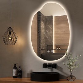 TheiaMo LED Bathroom Mirror with Lights, 32"x22" Frameless Irregular LED Mirror, Anti Fog Backlit Mirror for Bathroom Bedroom Living Room, Dimmable with 3 Colors, Memory Horizontal/Vertical