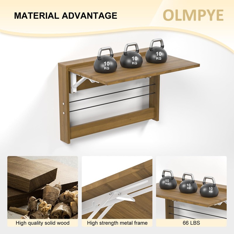 OLMPYE Wall Mounted Folding Table,Wooden Mounted Desk with Iron Bracket,Small