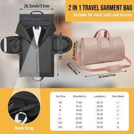 Wymulot Convertible Garment Bag, Carry on Garment Duffel Bag with Shoulder Strap, Men's Women's Travel Clothing Bag with Shoe Compartment, 2-in-1 Hanging Suitcase Suit Business Travel Bag (Champagne)