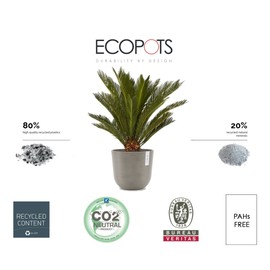 Ecopots Oslo Durable Indoor/Outdoor Modern Recycled Plastic Flower Pot Planter, Taupe, 14"