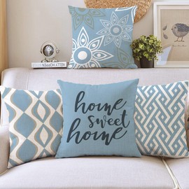 Hexagram Home Decorative Pillow Covers 18 x 18 Inch Set of 4 Blue Modern Geometric Soft Cotton Linen Throw Pillow Covers Cushion Case for Couch Sofa Living Room Patio Indoors Outdoors Style Home Decor