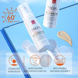 Tinted Sunscreen SPF 60 - Waterproof Tinted SPF 60 Face Moisturiser Oil-Controlling & Skin Balancing, Tinted Sun Protection Natural Coverage for Redness & Blemishes Safe Use for All Skin Types