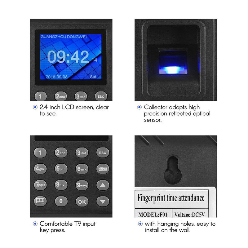 Biometric Fingerprint Password Attendance Machine Employee Check-in Time Clock